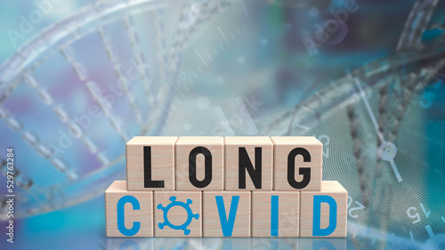 Bild auf Leinwand The long covid on wood cube for sci or medical concept 3d rendering