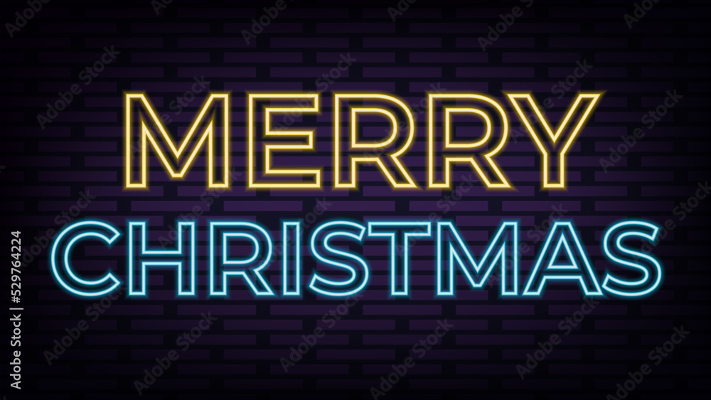 Merry christmas neon sign. Greeting card or invitation pattern in neon style. Neon luminous signboard, bright luminous banner. Vector vintage illustration. Vector illustration Merry christmas neon sign. Greeting card or invitation pattern in neon style. Neon luminous signboard, bright luminous banner. Vector vintage illustration. Vector illustration