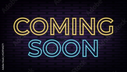 Coming soon neon style sign on black background. Vector illustration