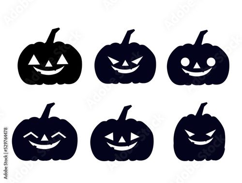 ハロウィンのかぼちゃ 白黒アイコン ハロウィーン モノクロ セット ベクターイラスト