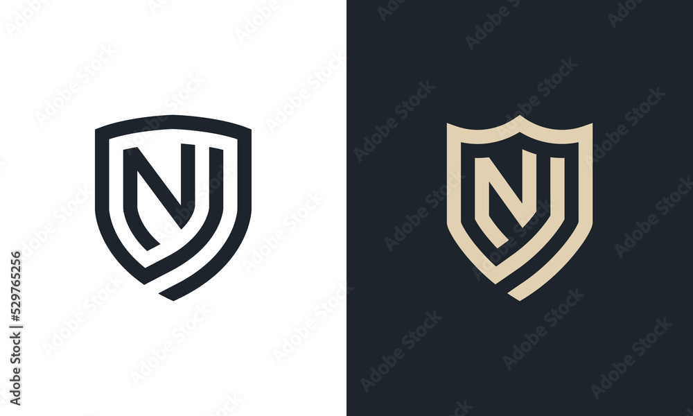 Initial Letter N Shield Monogram logo Concept icon sign symbol Design Element Line Art Style. Security, Heraldic, Guard Logotype. Vector illustration template Initial Letter N Shield Monogram logo Concept icon sign symbol Design Element Line Art Style. Security, Heraldic, Guard Logotype. Vector illustration template
