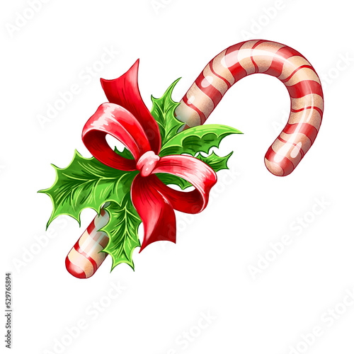 Christmas candy, with a bow and holly leaves.