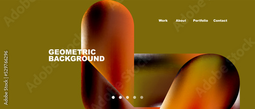 Glassmorphism landing page background template. Colorful glass shapes with metallic effect abstract composition for wallpaper, banner, background
