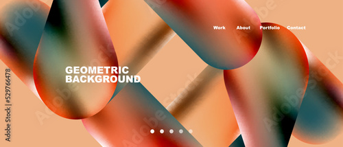 Glassmorphism landing page background template. Colorful glass shapes with metallic effect abstract composition for wallpaper, banner, background