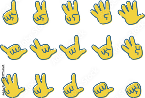 手　シンプル　いろんな手の形　手話　じゃんけん　黄色　セット