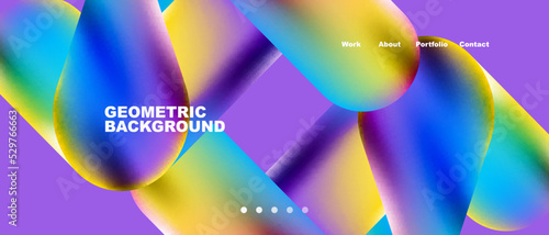 Glassmorphism landing page background template. Colorful glass shapes with metallic effect abstract composition for wallpaper, banner, background