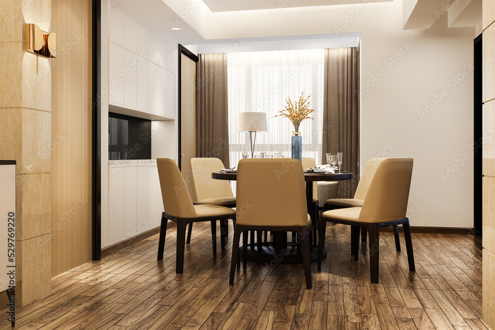 3d rendering modern dining room and living room with luxury decor 3d rendering modern dining room and living room with luxury decor