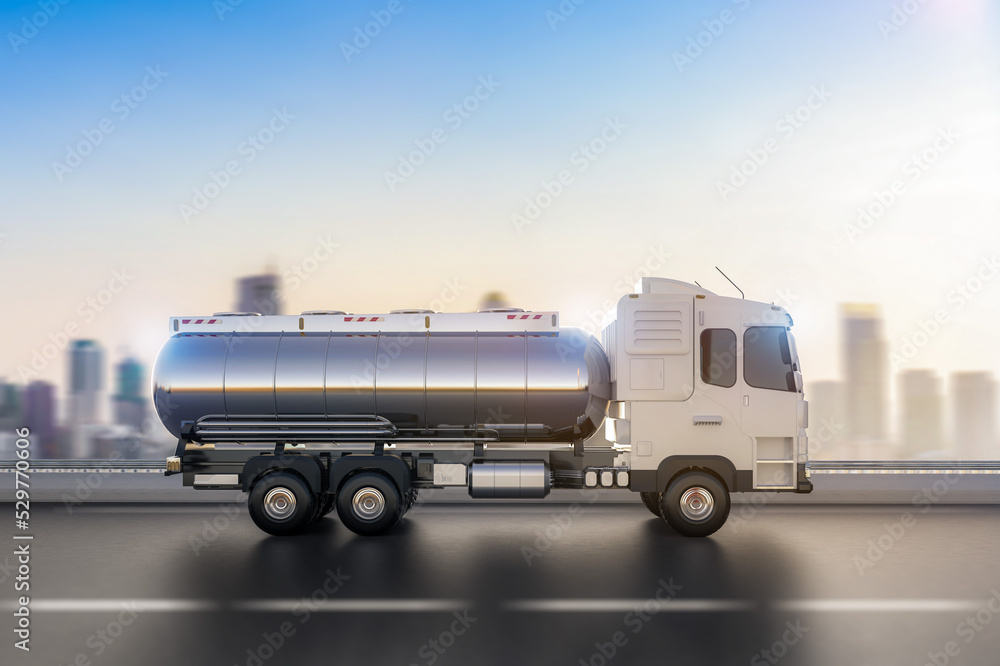 logistic oil tank semi trailer truck or lorry on highway road
