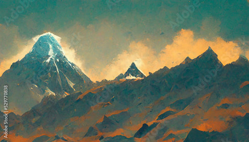 Stunning mount k2 with dreamy cloud sky view painting