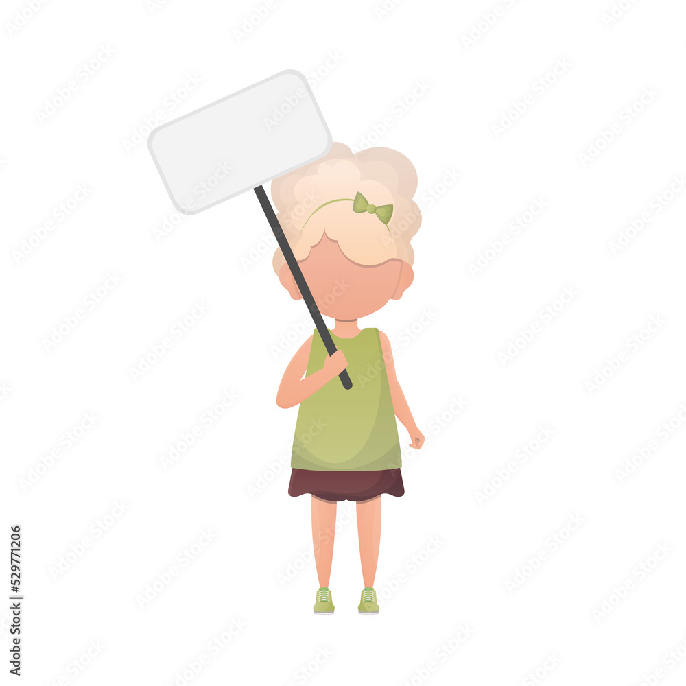 Little girl with a blank banner and space for your text. Cartoon style. Little girl with a blank banner and space for your text. Cartoon style.