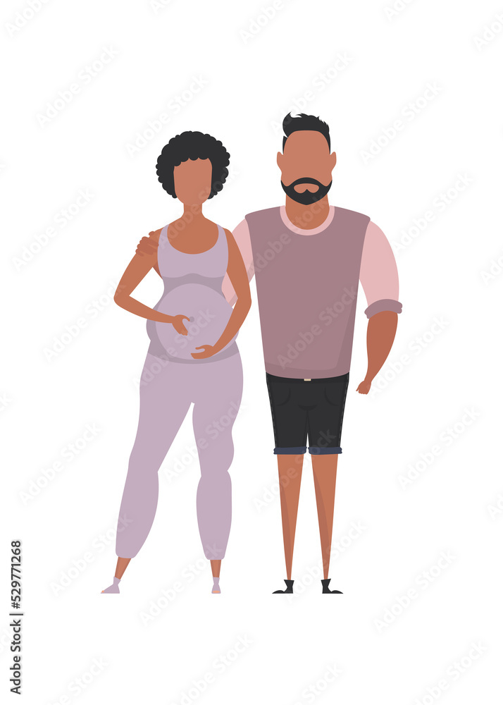 The man and the pregnant woman are depicted in full growth. Happy pregnancy concept. Vector in cartoon style. The man and the pregnant woman are depicted in full growth. Happy pregnancy concept. Vector in cartoon style.