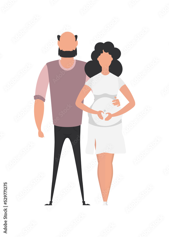 The man and the pregnant woman are depicted in full growth.   Happy pregnancy concept. Cute illustration in flat style.