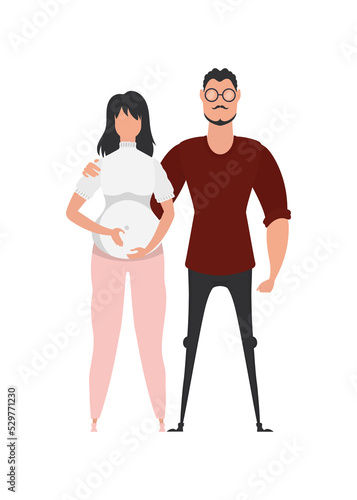 Man and pregnant woman in full growth.   Happy pregnancy concept.   in a flat style.