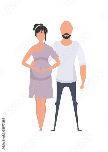 The man and the pregnant woman are depicted in full growth.   Happy pregnancy concept.  .