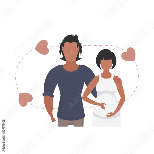 A man and a pregnant woman to the waist.   Happy pregnancy concept. Vector in cartoon style.