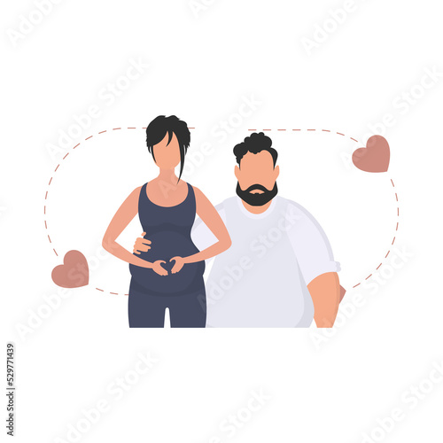 A man and a pregnant woman are depicted waist-deep.   Happy pregnancy concept. Cute illustration in flat style.