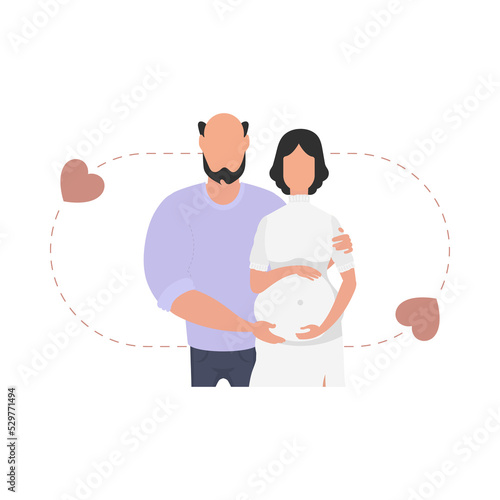 A pregnant woman with her husband waist-deep.   Happy pregnancy concept.  .