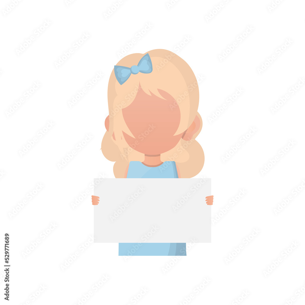 Little child girl holding a blank poster. Flat style. Little child girl holding a blank poster. Flat style.