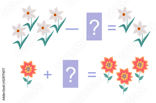 Arithmetic examples for kids with pictures. Addition and subtraction.