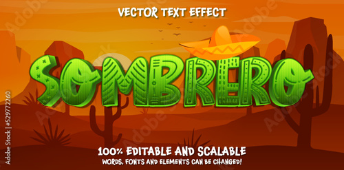 Sombrero text effect, editable 3d Mexican desert and food style font template. Cinco de Mayo lettering ready for use to design banner posters and social media posts