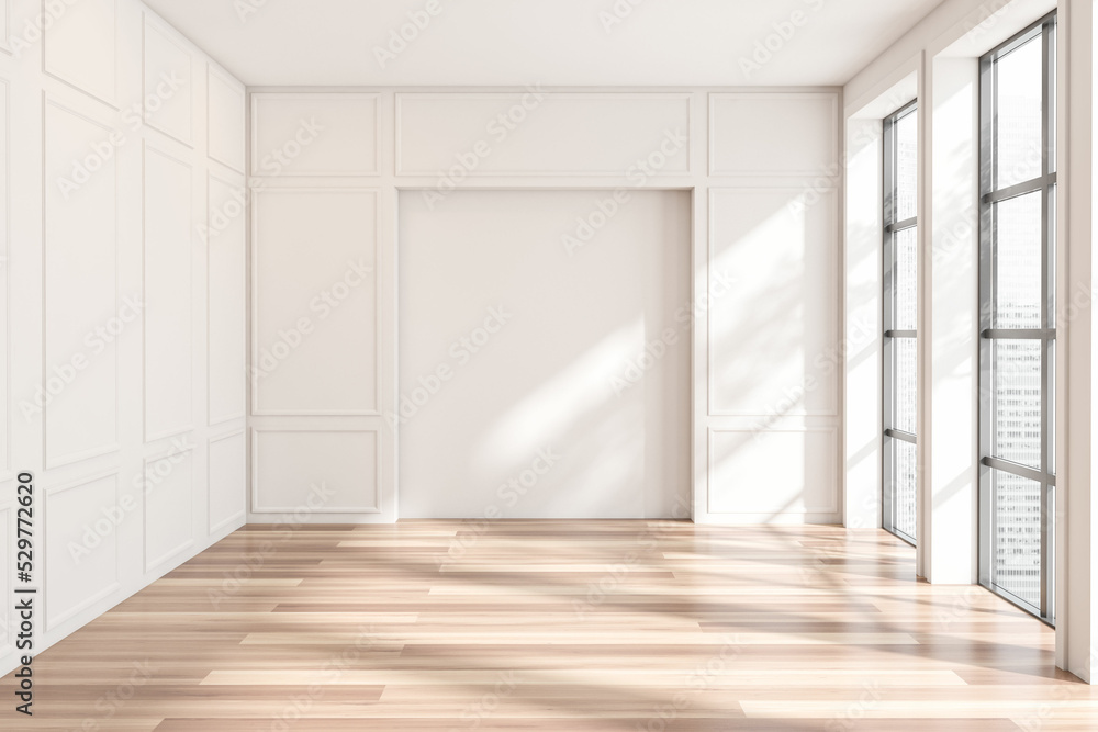 Bright empty living room interior with blank white wall Bright empty living room interior with blank white wall