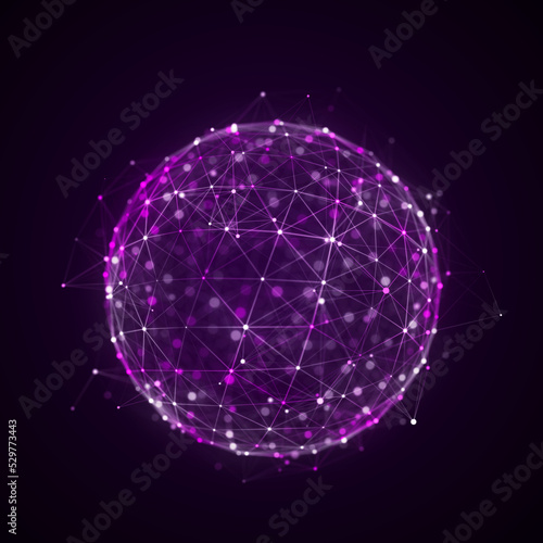 Sphere made up of points and lines. Network connection structure. Big data visualization. 3D rendering. © Vitalii