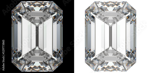 Fotografija Emerald cut white diamond close view 3D rendering