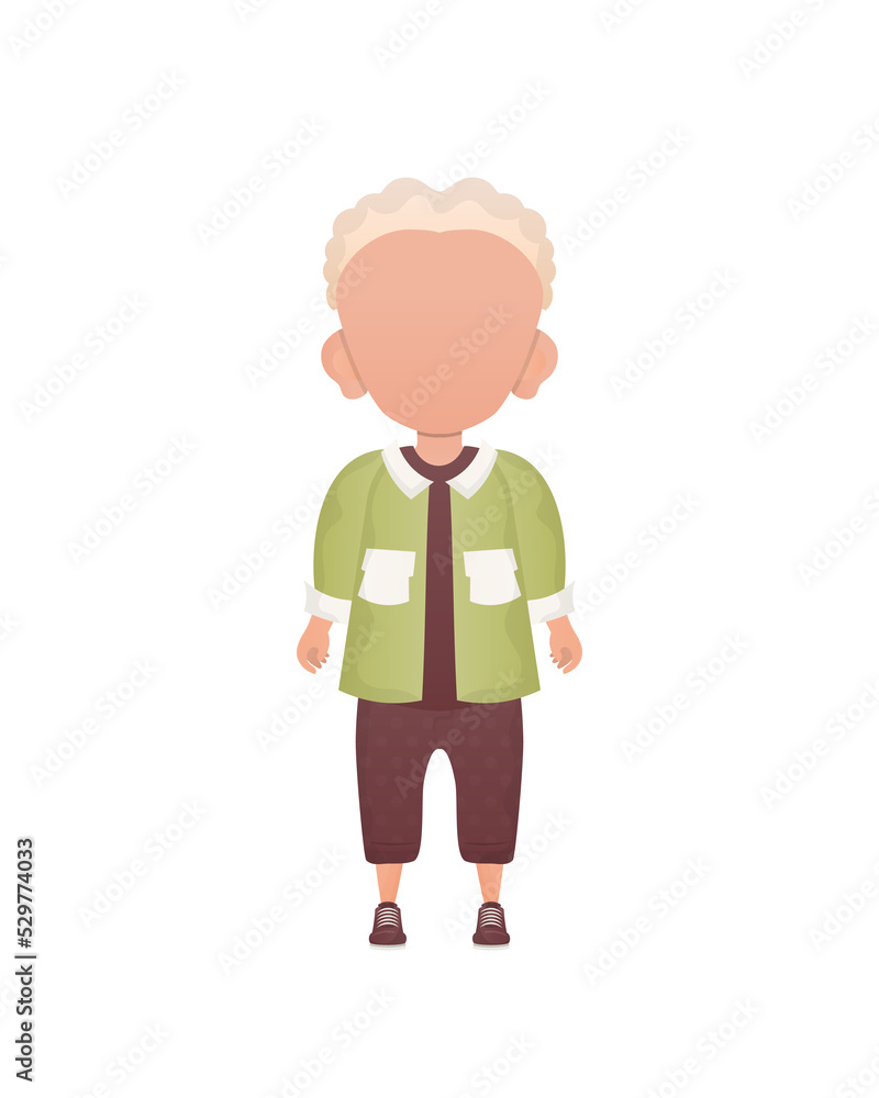 Fair-haired little boy, preschool age in a shirt and shorts. in cartoon style. Fair-haired little boy, preschool age in a shirt and shorts. in cartoon style.