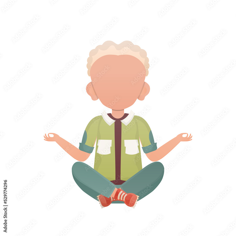 Preschool boy Sits yoga. Cartoon style. Preschool boy Sits yoga. Cartoon style.