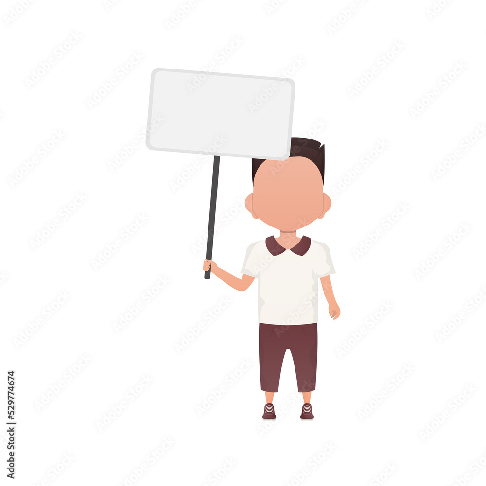 Cute little baby boy with a blank banner. Cartoon style. . Cute little baby boy with a blank banner. Cartoon style. .