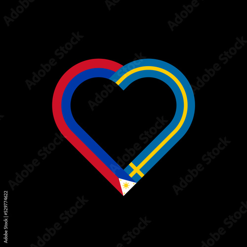 friendship concept. heart ribbon icon of filipino and swedish flags. vector illustration isolated on black background
