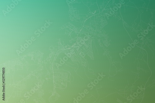 Map of the streets of Port Louis (Mauritius) made with white lines on yellowish green gradient background. Top view. 3d render, illustration