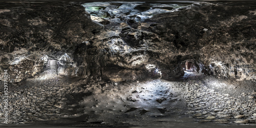 Fototapeta Naklejka Na Ścianę i Meble -  full seamless spherical hdri 360 panorama inside underground dragon pit cave in equirectangular projection, VR AR virtual reality content.