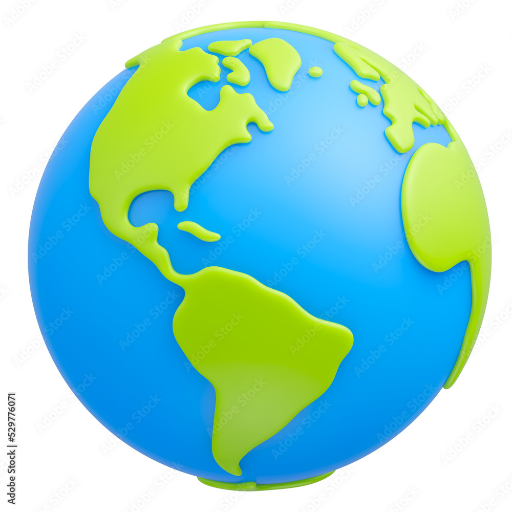 Cartoon planet Earth 3d icon isolated on transparent background. Earth day or environment conservation concept. Save green planet concept. PNG file - obrazy, fototapety, plakaty 