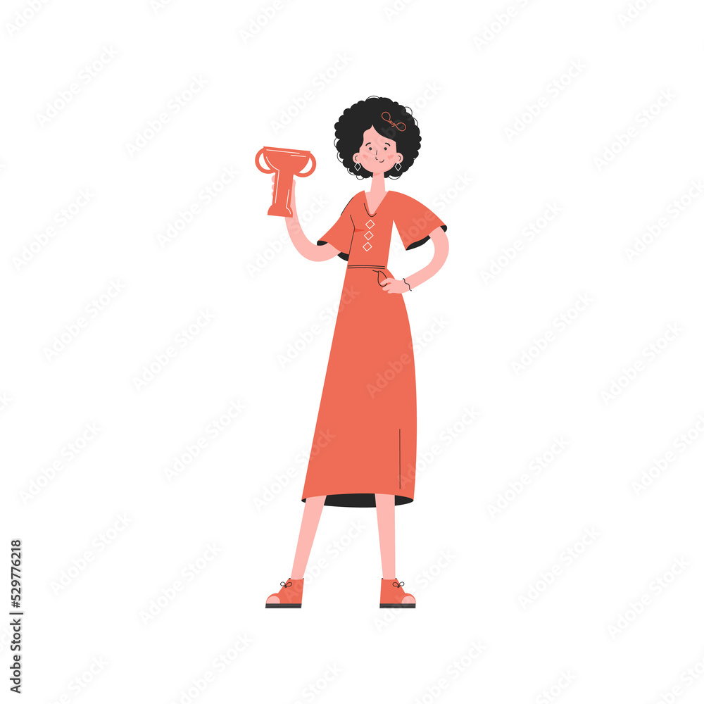 A woman stands in full growth with a goblet. Element for presentations, sites. A woman stands in full growth with a goblet. Element for presentations, sites.