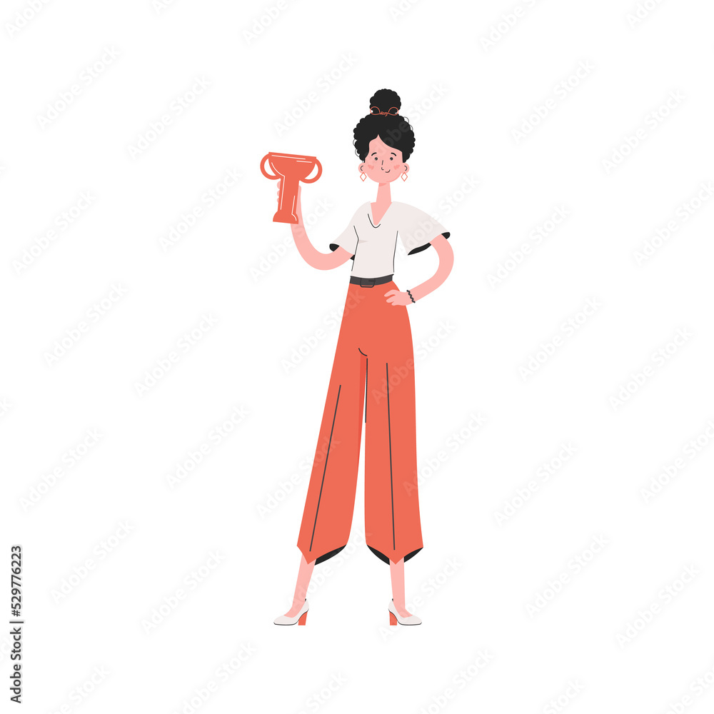 A woman stands in full growth and holds a goblet in her hands. Element for presentations, sites. A woman stands in full growth and holds a goblet in her hands. Element for presentations, sites.