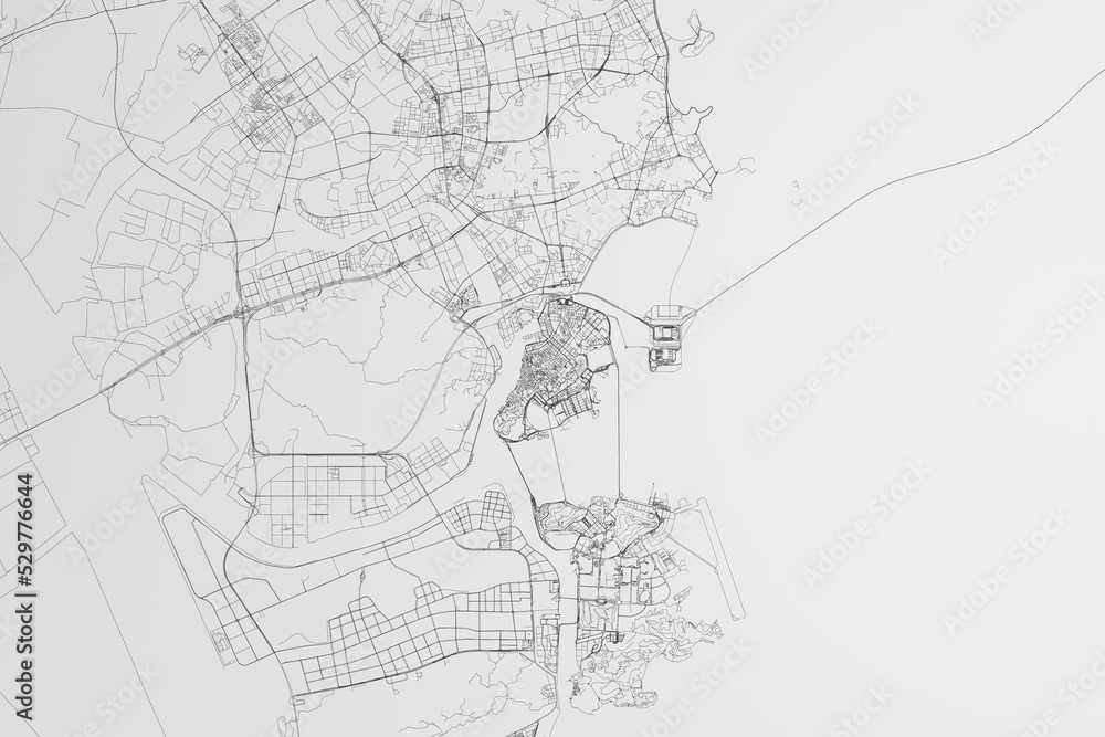 Map of the streets of Macao (China) on white background. 3d render, illustration