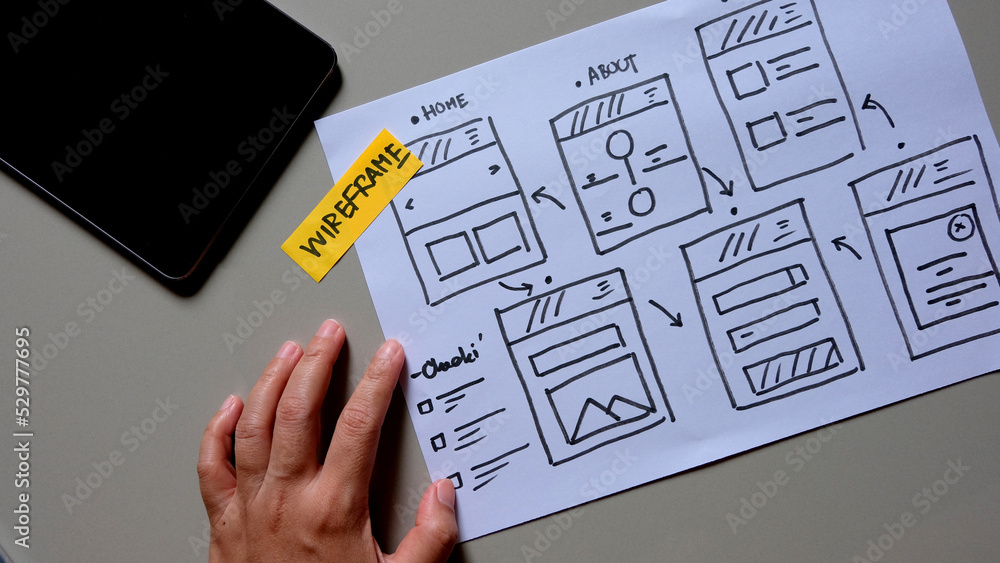 Draft sketch drawing template layout framework wireframe. User