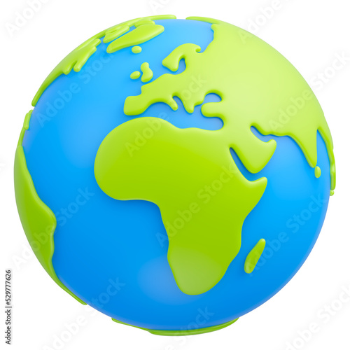 Cartoon planet Earth 3d icon isolated on transparent background. Earth day or environment conservation concept. Save green planet concept. PNG file