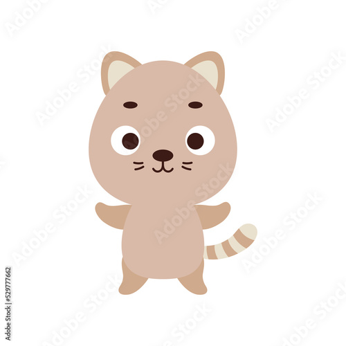 Cute little cat. Cartoon animal character design for kids t-shirts  nursery decoration  baby shower celebration  greeting cards  invitations  bookmark  house interior. Vector stock illustration