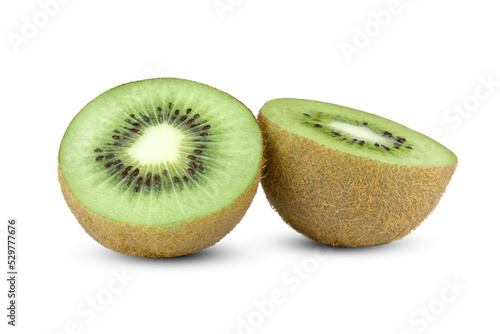 Kiwi cut into two parts isolated on white background.