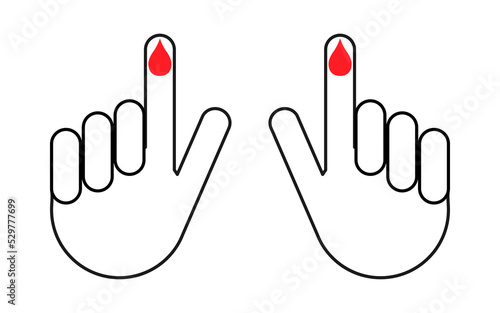 Set of Hand finger with drop blood icon, medical health test symbol, control measurement vector illustration