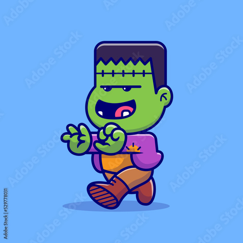 Cute Frankenstein Walking Cartoon Vector Icon Illustration. 
People Holiday Icon Concept Isolated Premium Vector. Flat 
Cartoon Style