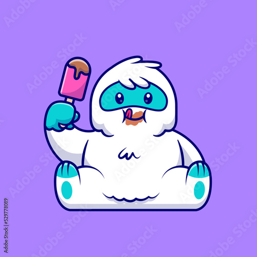 Cute Yeti Eating Popsicle Cartoon Vector Icon Illustration. 
Animal Food Icon Concept Isolated Premium Vector. Flat 
Cartoon Style
