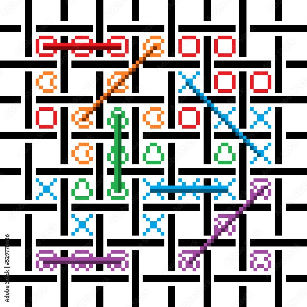 Colorful pixel players fully engaged in the Tic-Tac-Toe game on white background. illustration. Colorful pixel players fully engaged in the Tic-Tac-Toe game on white background. illustration.