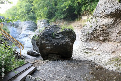 View of big stone in Khadzhokh gorge in summer photo
