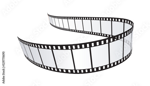 Blank cinema film strip in perspective. Art design filmstrip for advertisement, brochure, banner, flyer. Template for festival or presentation. Film industry concept.