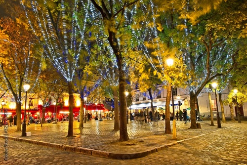 Place du Tertre at night, Paris, France photo