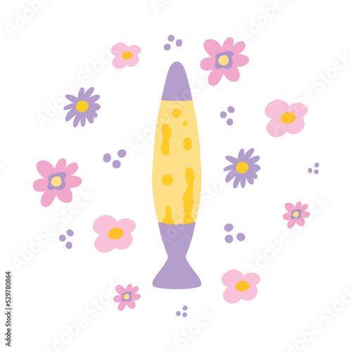 Poster in retro style. Lava lamp in the style of the 60s 70s. Vector illustration. Lava lamp with flowers.