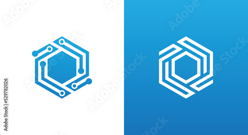 Creative Hexagon Technology Logo Concept icon sign symbol Design Element. Tech Logotype. Vector illustration template